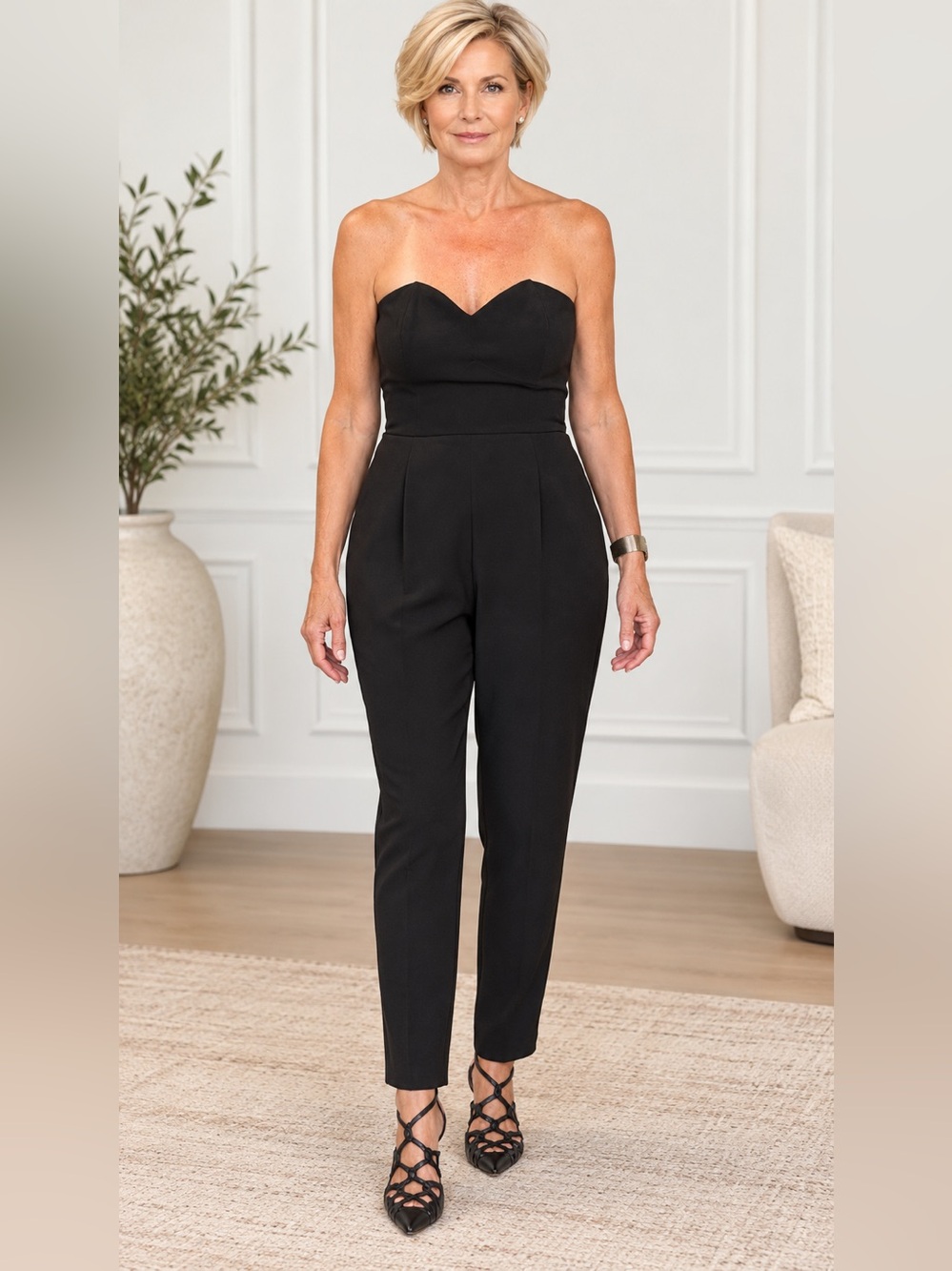 Adelyn Rae Black Strapless Tailored Jumpsuit, Medium